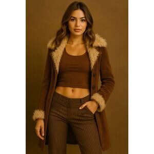 Y2K Low Rise Pinstripe Pants Office Siren 70s Retro Hippie Wide Leg Brown Jr 5